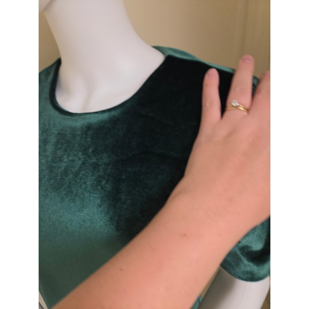 WAYF Emerald Green Velvet Puff Sleeve Mini Shift Dress Green Medium 90436WTJ-G15 - Picture 11 of 13